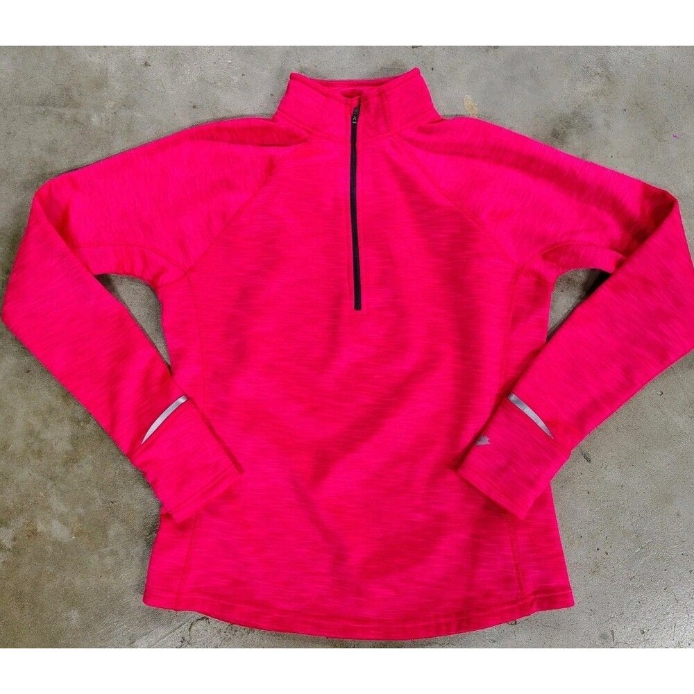 Pony Womens Size Medium Athletic Long slv Cold Weather Pullover 1/4 Zip Top Pink